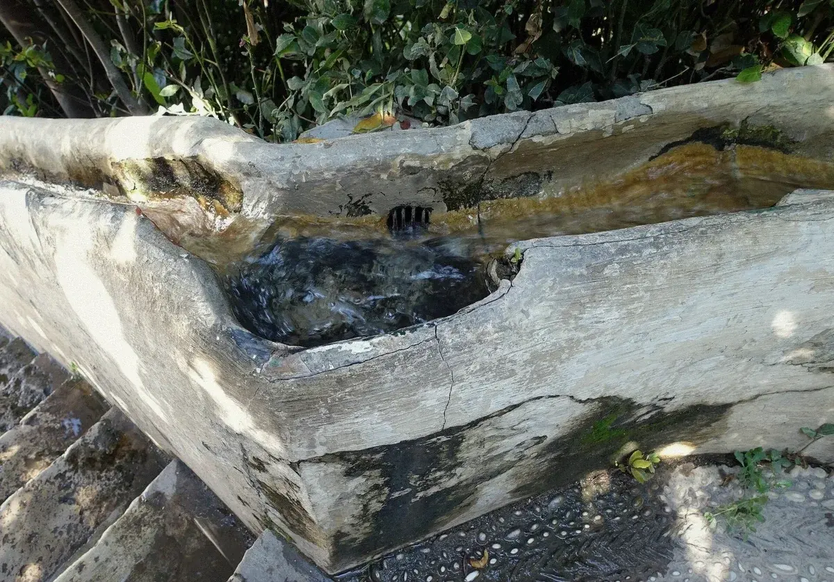 The water stairway of the Generalife with running water in the handrail, Alhambra, Granada